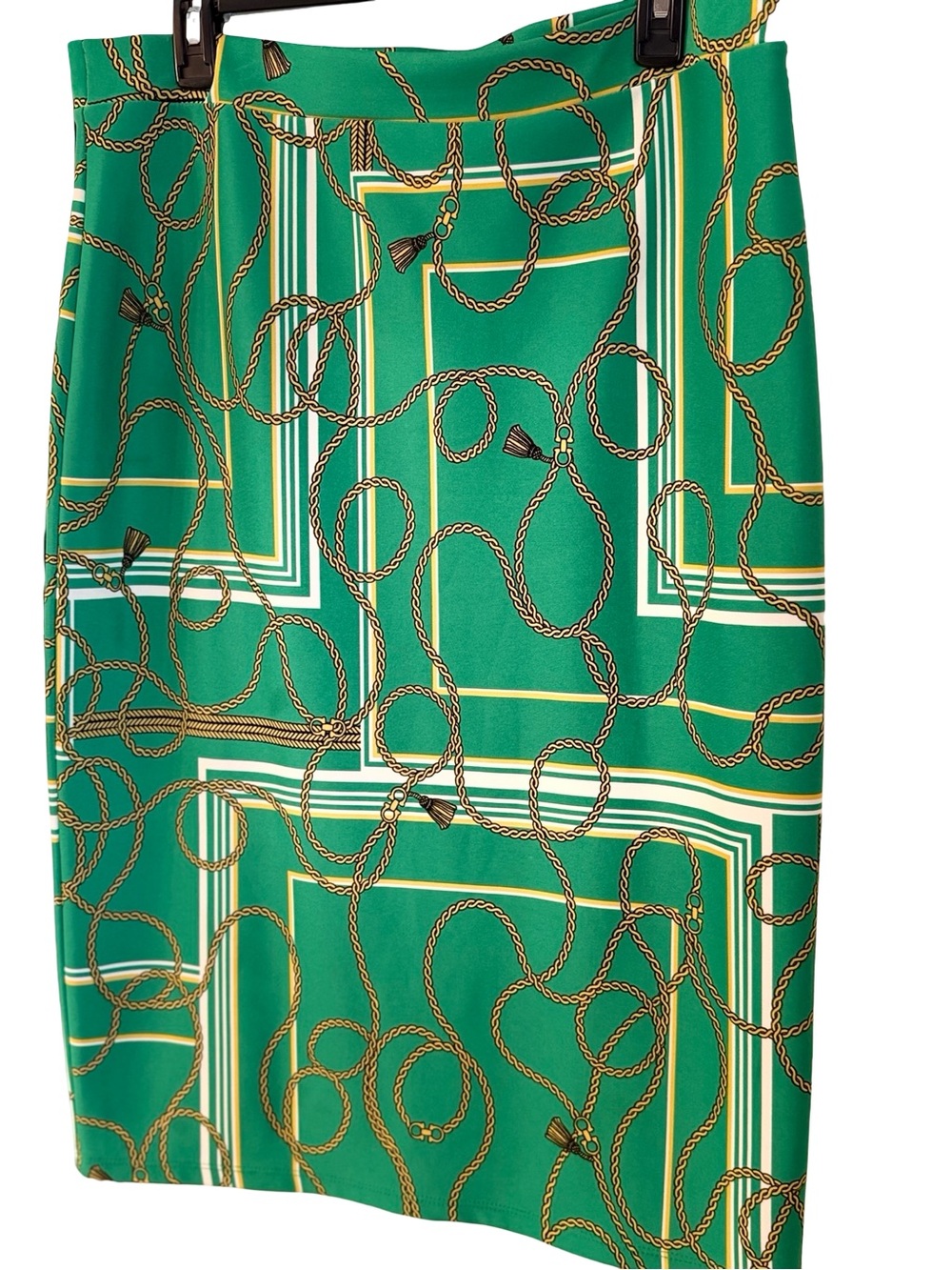 Melissa Paige Green Rope-Print Pencil Skirt -